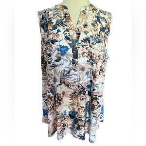 COCOMO 2X Plus size floral orange blue ivory sleeveless women's Blouse tunic…